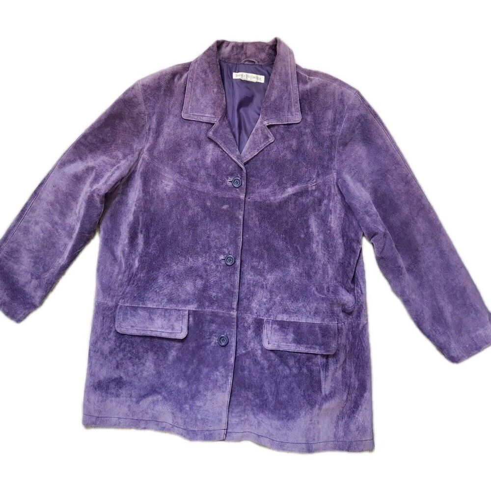 VTG Jessica Holbrook Purple Suede Leather Jacket Blazer Coat Button Front Sz XL